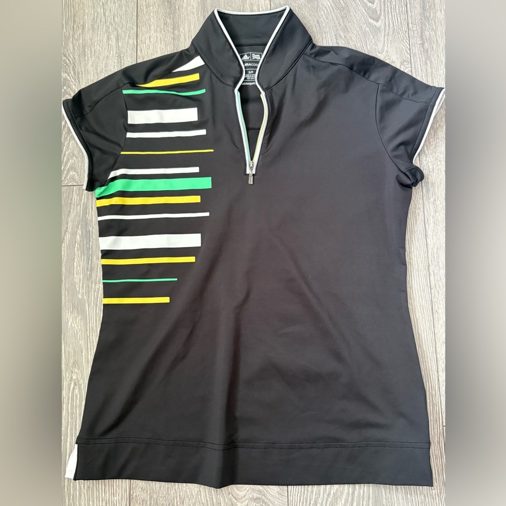 Women’s Adidas Black Climacool Golf Shirt with Colorful Accents